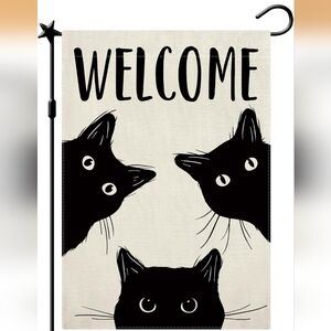 WELCOME BLACK CAT GARDEN FLAG DOUBLE SIDED NEW